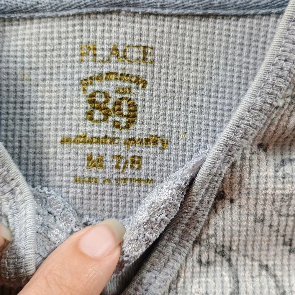 The Children's Place Girls Peace Sign Hoodie Gray M 7/8 Waffle Knit Thermal